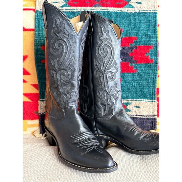 Justin L4911 Black Leather Cowboy Boots - Made in USA - Classic Western Style - Picture 1 of 5